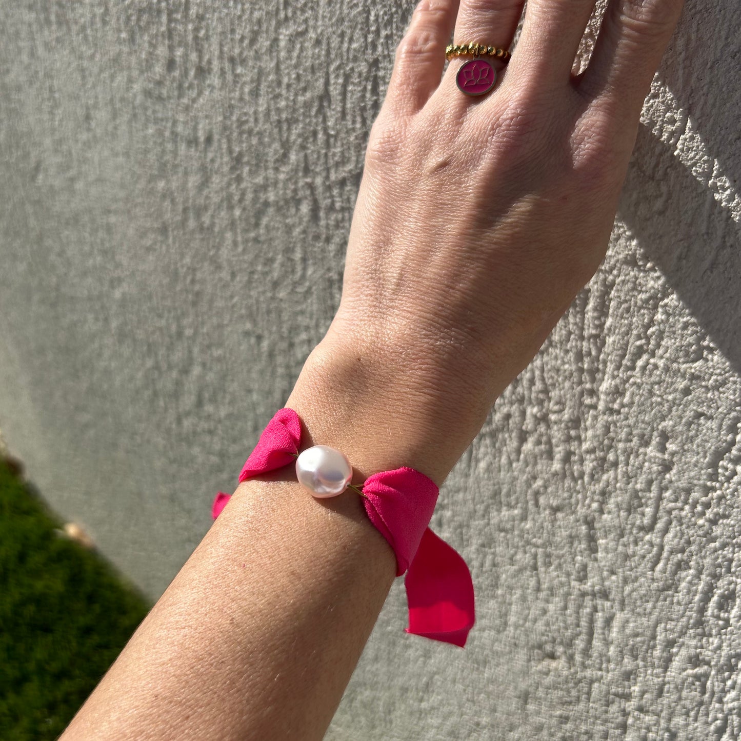 Bracelet "Mon Ruban Perle Rose"