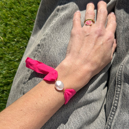 Bracelet "Mon Ruban Perle Rose"